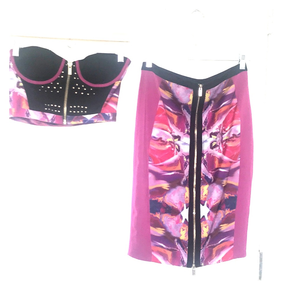 2 pieces skirt set with front zipper